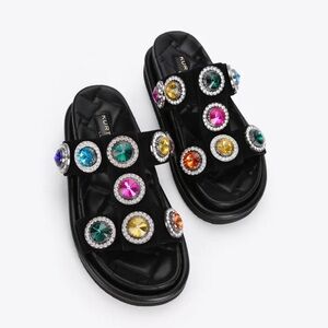 NEW Kurt Geiger Black Sandals with Multicolor Embellishments size 41 (10 US )